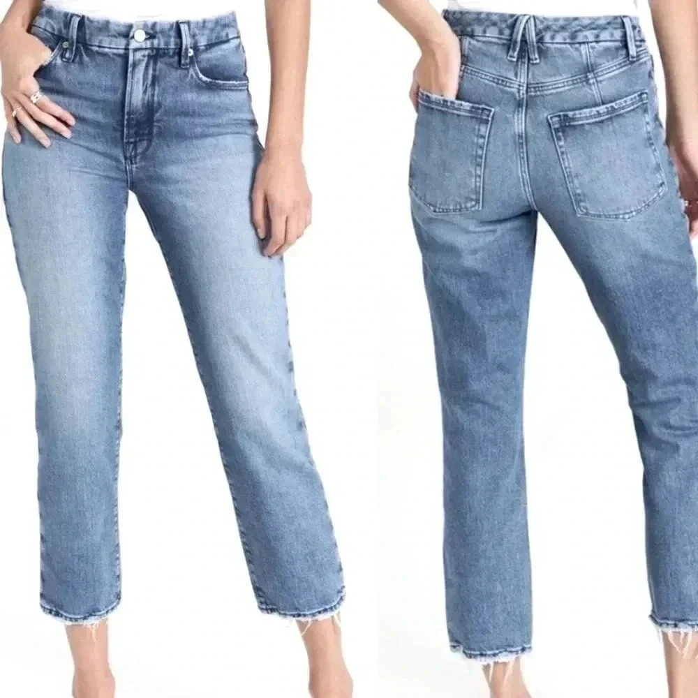 Good American Good Icon Cropped Jeans In Indigo260, Womens Size 4